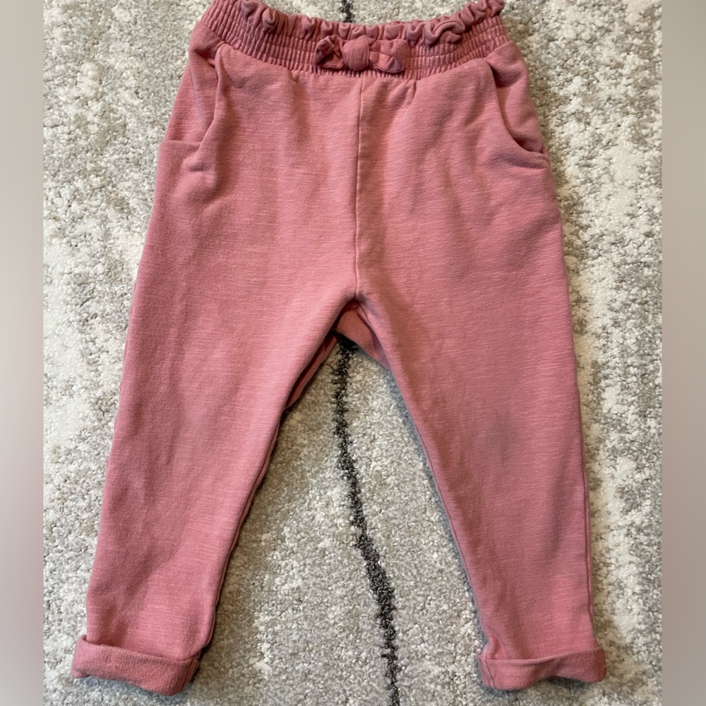 Zara Kids Girls Rose Pink Paperbag Waist Cotton Jogger Pants Size 18-24 Months‎